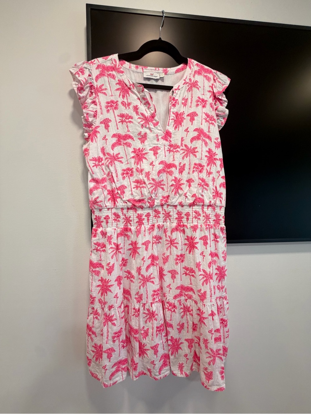 Vineyard Vines White Dress with Hot Pink Palm Print